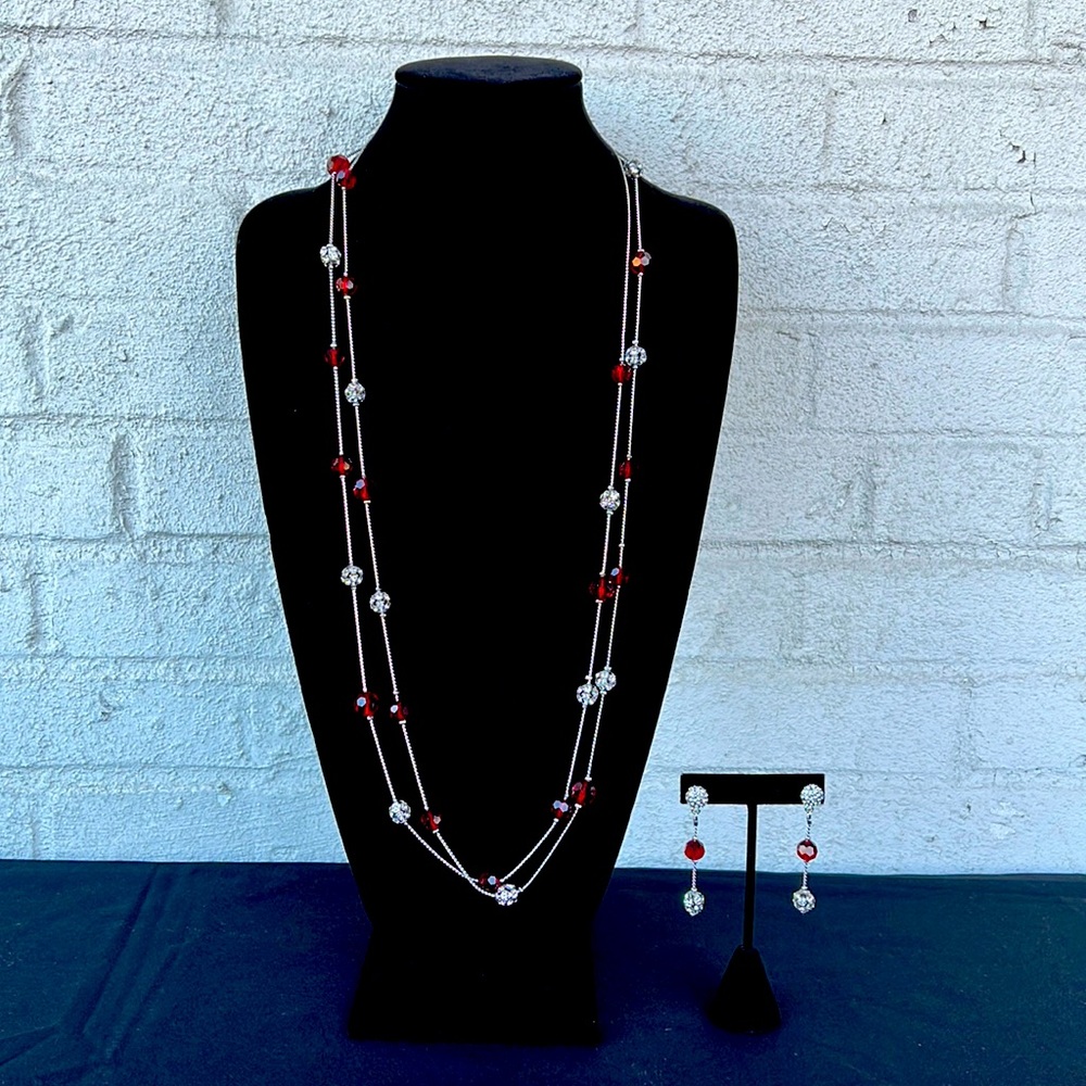 Long Strand Beaded Necklace & Earring Set